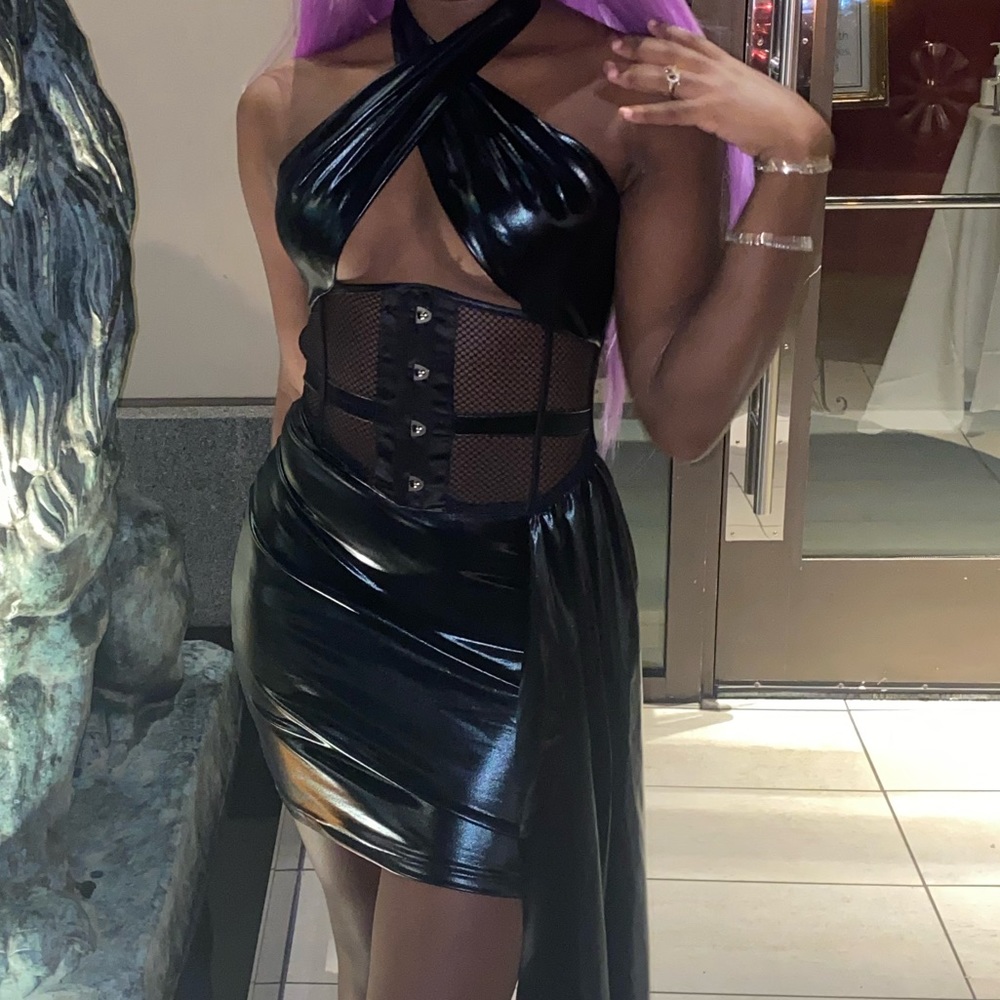 Shop Akira SMOOTH OPERATOR COATED FAUX LEATHER WRAP MINI DRESS